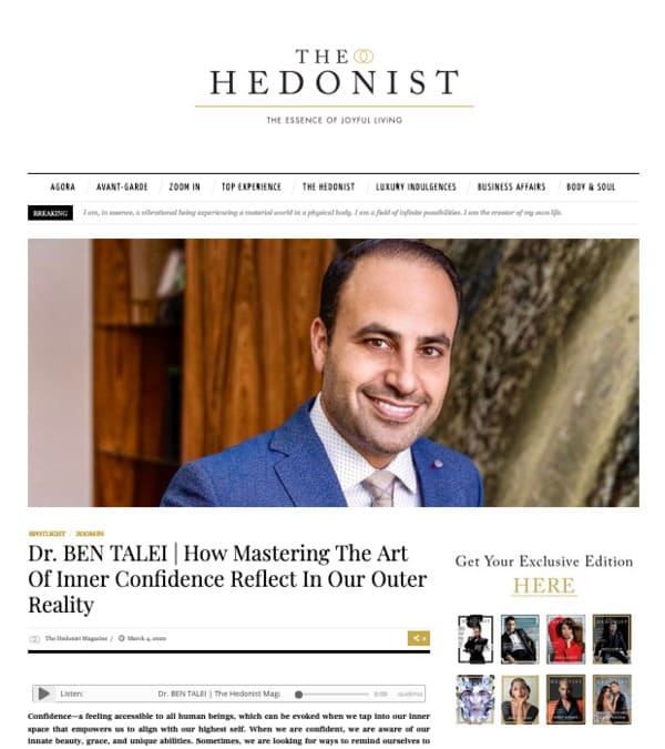 The article preview: Screenshot of article: Dr. BEN TALEI | How Mastering The Art of Inner Confidence Reflect in Our Outer Reality